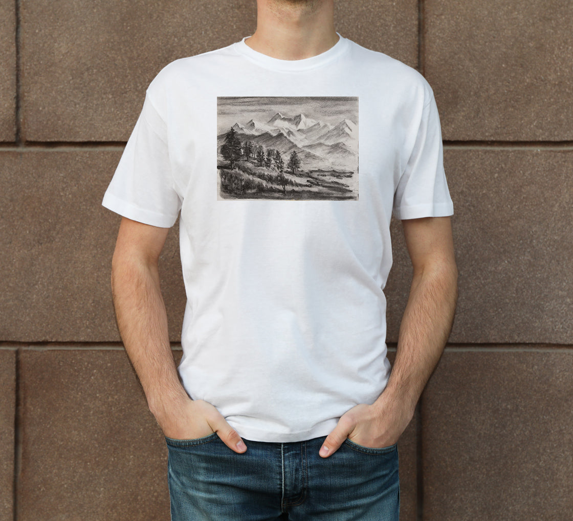 Himalayan Landscape Sketch Men's Crew Neck T-Shirt