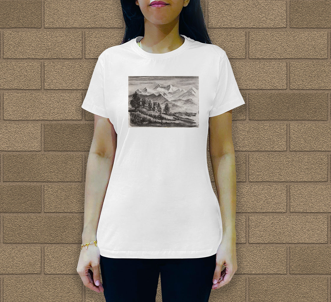 Himalayan Landscape Sketch Women's Crew Neck T-Shirt