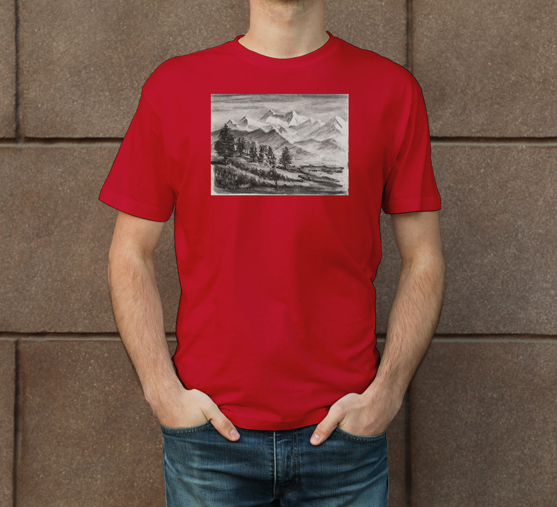 Himalayan Landscape Sketch Men's Crew Neck T-Shirt