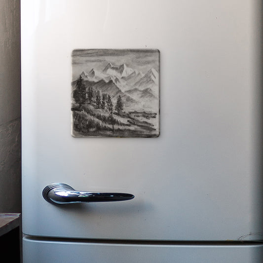 Himalayan Landscape Sketch Photo Magnet (Pack of 5)